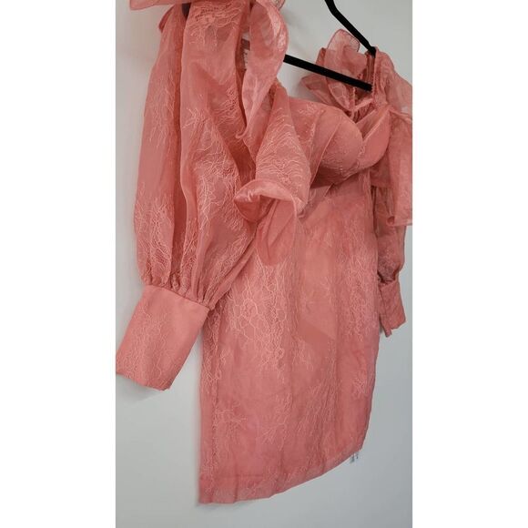 ASOS LUXE Curve wire bardot lace midi dress in pink - Picture 3 of 13